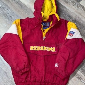 VINTAGE NFL STARTER PULLOVER COAT WITH HOOD WASHINGTON REDSKINS MENS MEDIUM